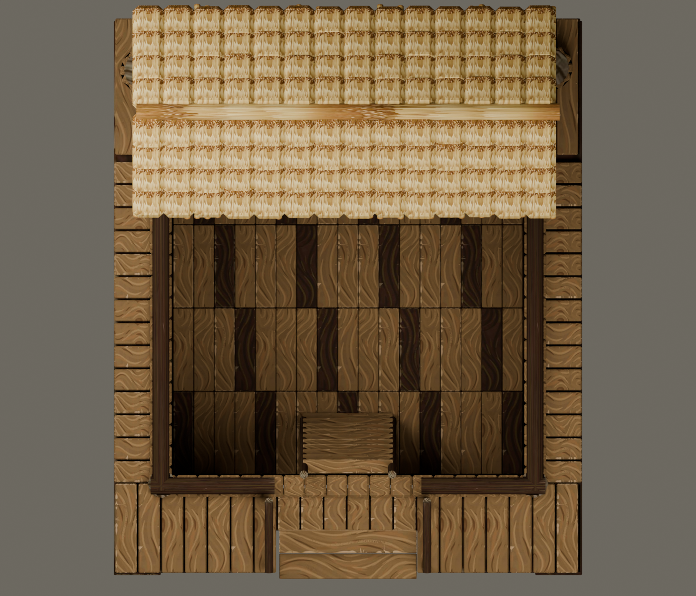 Top-down model view showing individually mapped floor planks and the recessed pool ladder